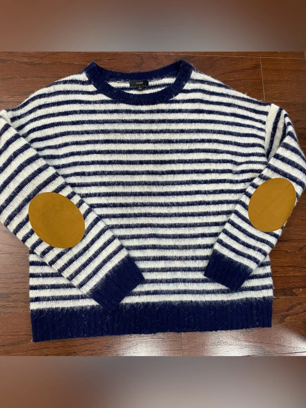 J.Crew Sweater Mens Large Wool Striped Suede Elbow Patch